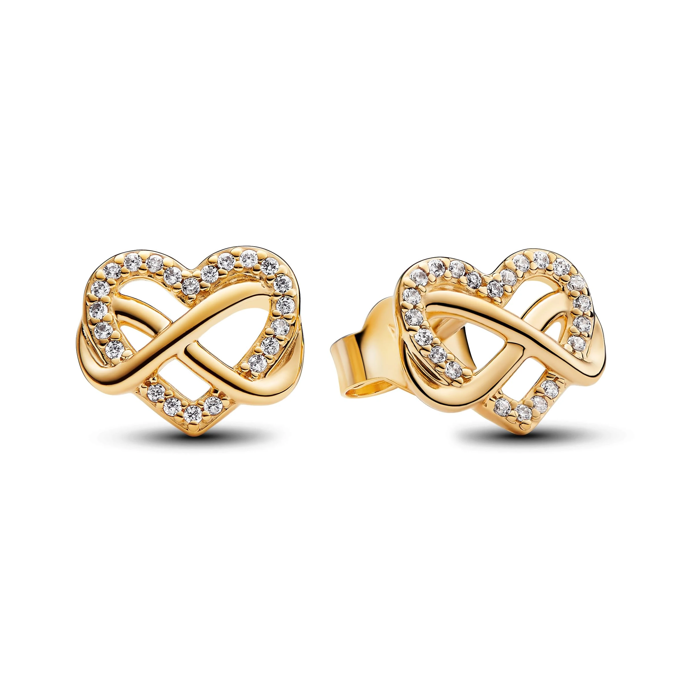 Pandora Moments Infinity heart 14k gold-plated stud earrings with clear cubic zirconia