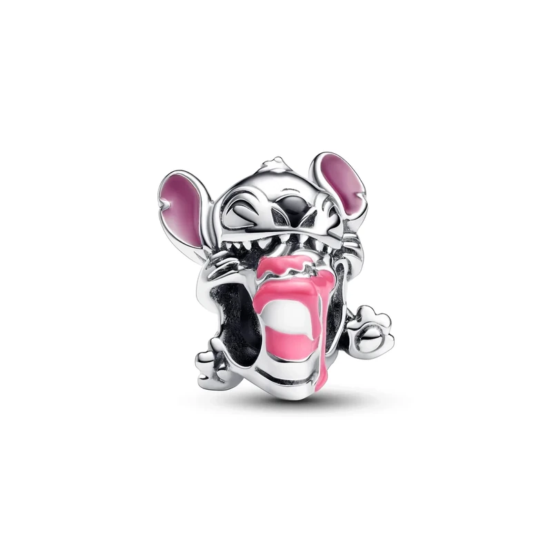Pandora Disney Stitch birthday cake sterling silver charm with pink, purple, blue and black enamel