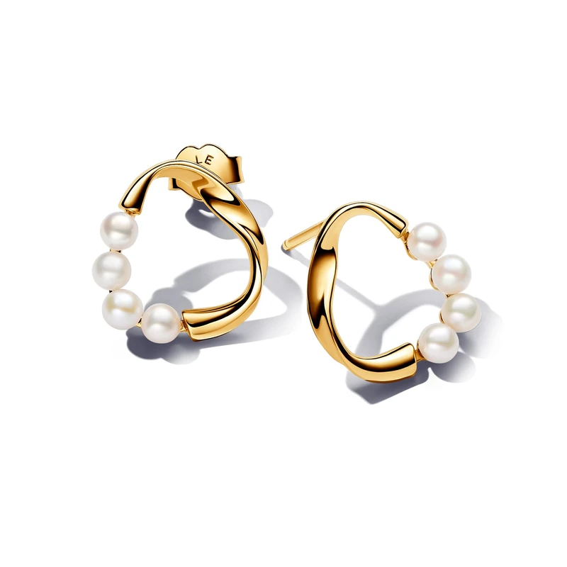 Pandora Essence 14k Gold-plated stud earrings with white treated freshwater cultured pearl