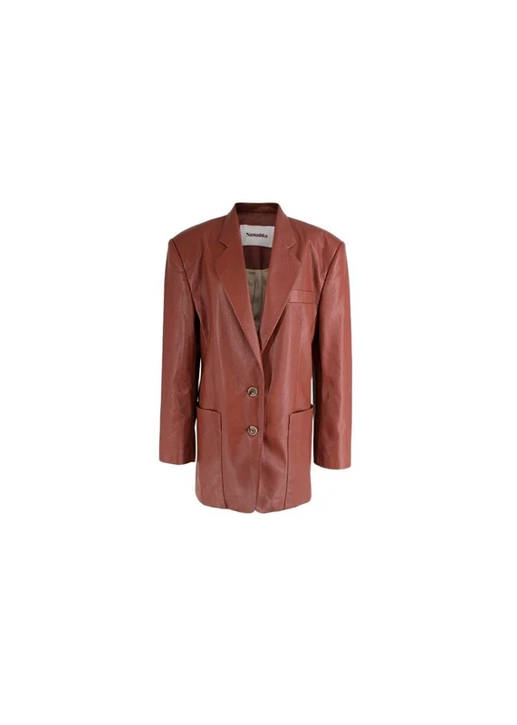 Nanushka Pre-loved Rust Brown Vegan Leather Evan Jacket Size 10