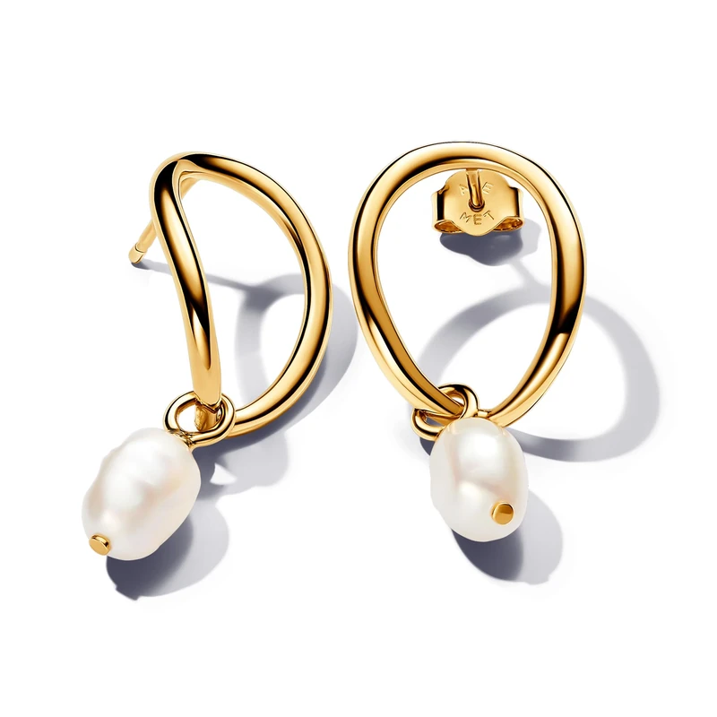 Pandora Essence 14k Gold-plated drop earrings with baroque white treated freshwater cultured pearl