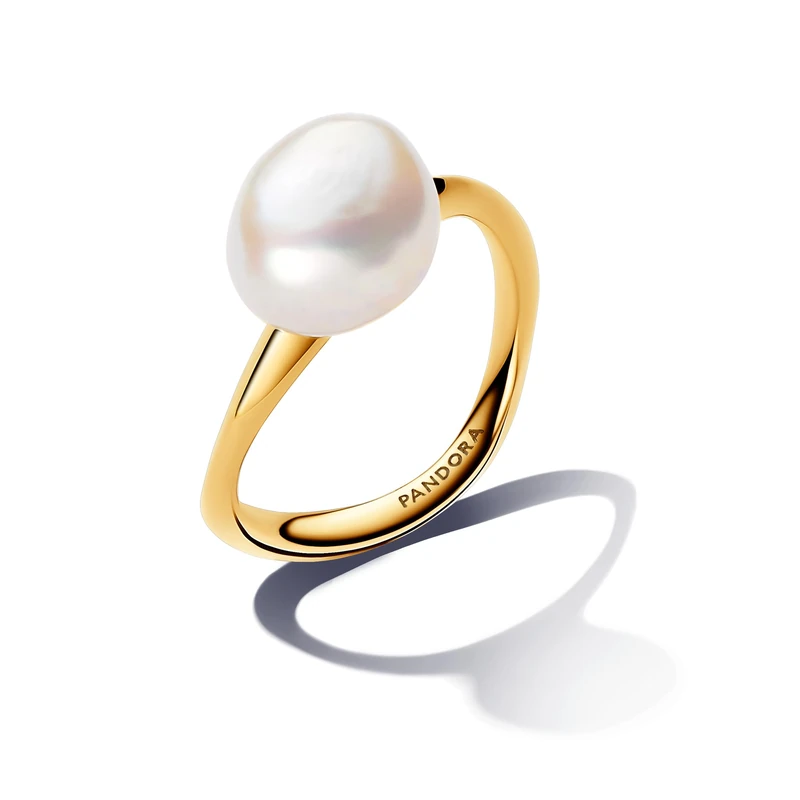 Pandora Essence 14k Gold-plated ring with baroque white treated freshwater cultured pearl, 54
