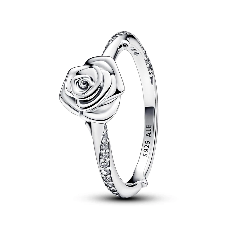 Pandora Moments Rose sterling silver ring with clear cubic zirconia, 58