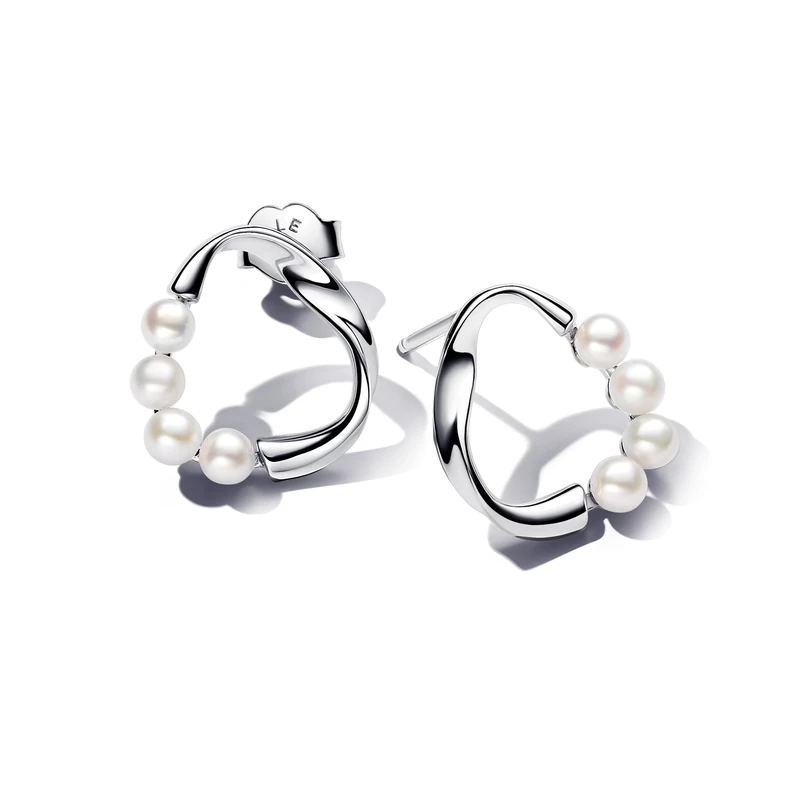 Pandora Essence Sterling silver stud earrings with white treated freshwater cultured pearl