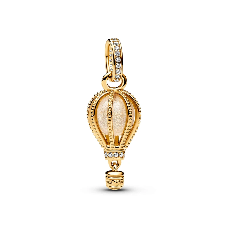 Pandora Moments Air balloon 14k gold-plated dangle with glittery transparent Murano glass and clear cubic zirconia