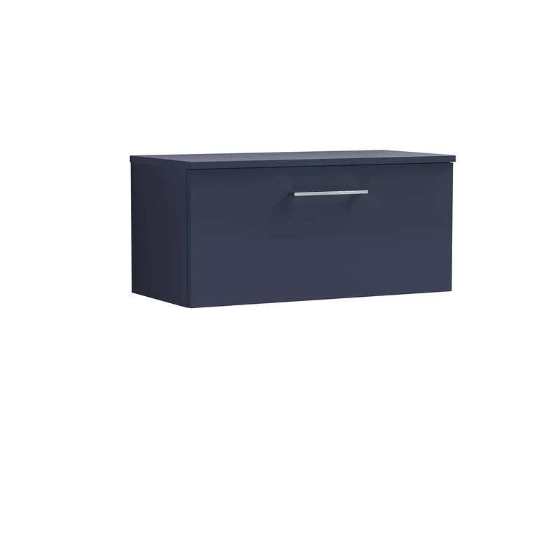 nuie ARN2925W Arno Modern Bathroom Wall Hung 1 Soft Close Drawer Vanity and Colour Coordinating Worktop, 800mm, Midnight Blue
