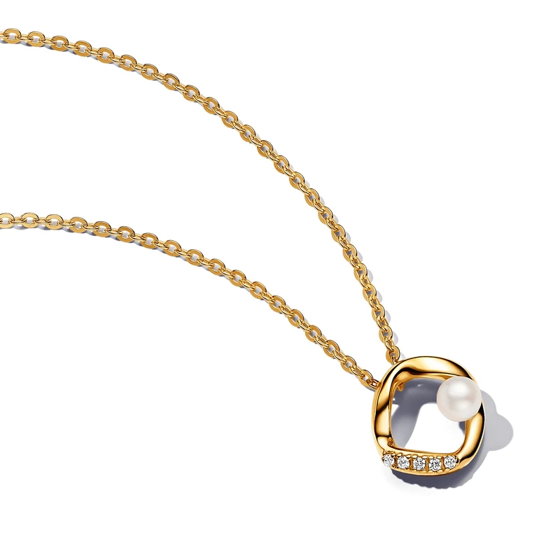 Pandora Essence 14k gold-plated necklaces with white treated freshwater cultured pearls, 45