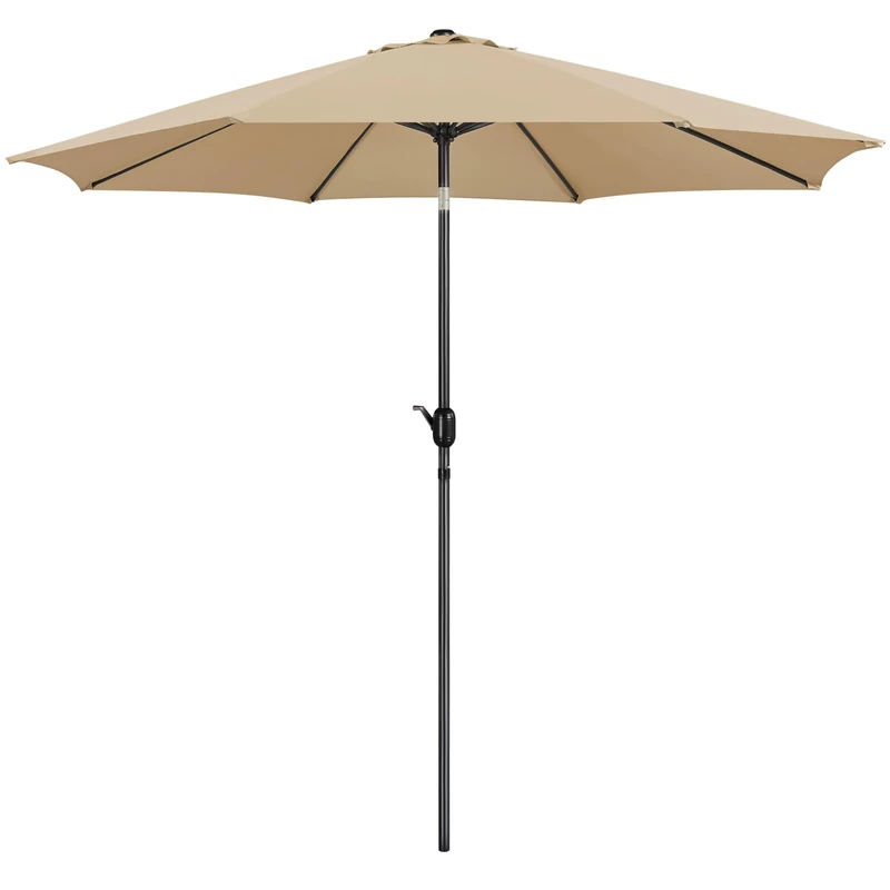 Yaheetech Garden Parasol Umbrella 3M Patio Table Umbrella Outdoor Sun Shade with Crank Handle & 8 Metal Ribs for Garden/Backyard/Deck -Tan