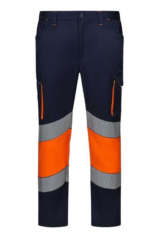 VELILLA 303008S Stretch Bicolour Segmented Tape Trousers, Navy Blue and Fluor Orange, Size 2XL, Navy Blue and Fluorescent Orange, XXL - Image 1