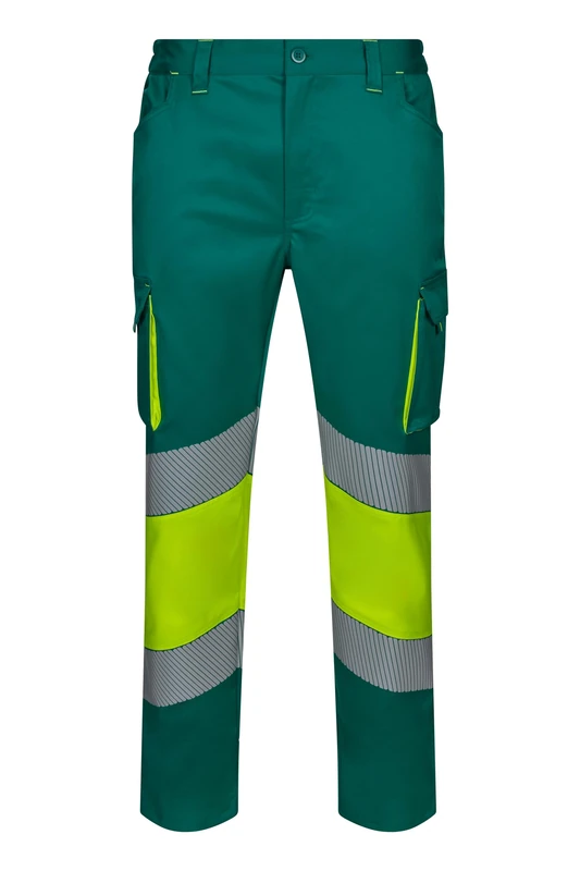 VELILLA 303008S Bicolour Segmented Tape Stretch Trousers, Green and Fluor Yellow, Size S, Green and Fluorescent Yellow, S