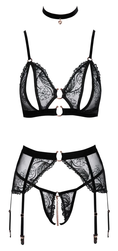 Abierta Fina Women's Bra Suspender Set Black XL