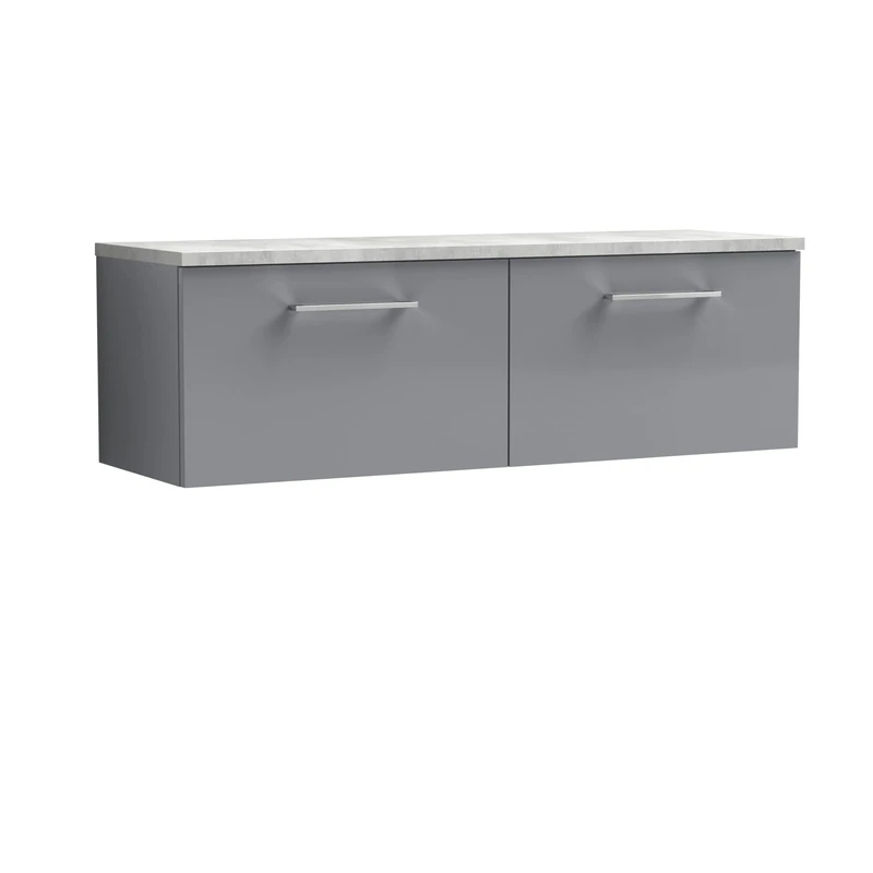 nuie ARN2222LBG2 Arno Modern Bathroom Wall Hung 2 Soft Close Drawer Vanity Unit and Bellato Laminate Worktop, 1200mm, Satin Grey