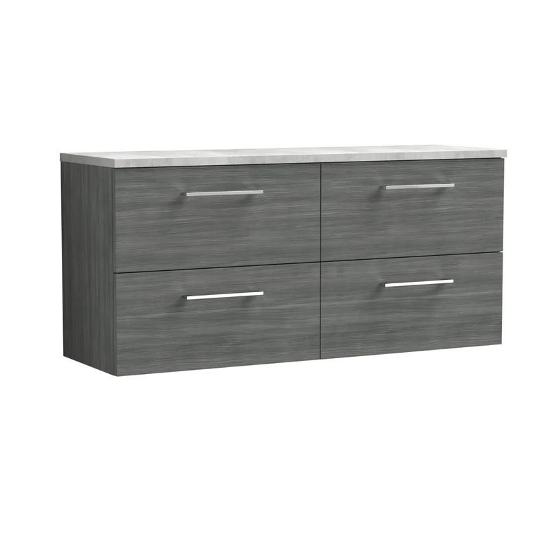 nuie ARN524LBG2 Arno Modern Bathroom Wall Hung 4 Soft Close Drawer Vanity Unit and Bellato Grey Laminate Worktop, 1200mm, Anthracite Woodgrain