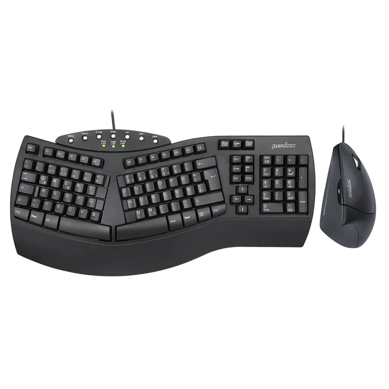 Perixx PERIDUO-512B Ergonomic Keyboard and Mouse Set - Vertical Design Mouse, Wired, USB, Black - Comfortable QWERTZ Layout
