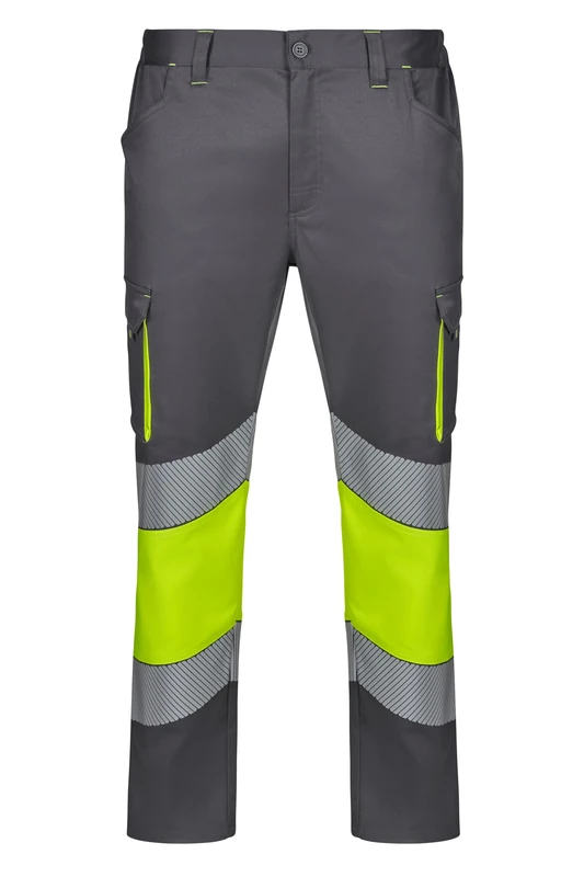 VELILLA 303008S Two-Tone Segmented Tape Stretch Trousers, Grey and Fluor Yellow, Size 2XL, Grey and Fluorescent Yellow, XXL