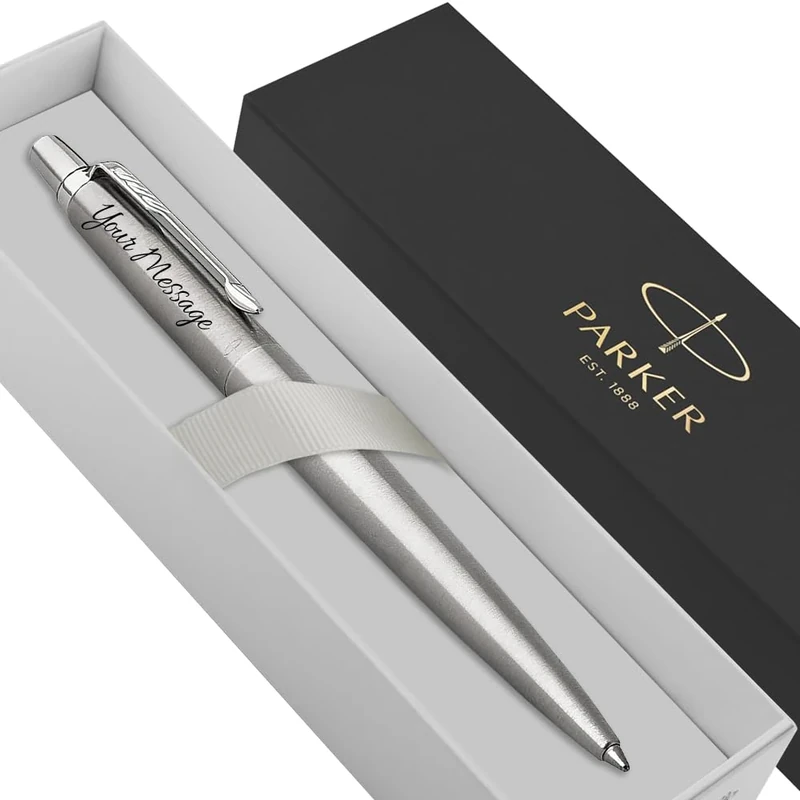 Parker Jotter Stainless Steel personalised parker pen engraved In Classy Gift Box Ideal Valentine's day, Birthday or Fathers Day Gift Perfect For Men & Women With Laser Engraving (Silver)