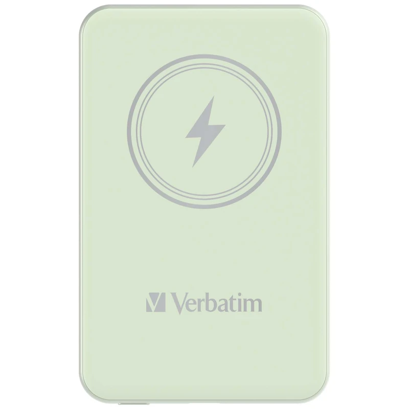 Verbatim Magnetic Power Bank 5000 mAh, Wireless Charger 15 W, 20 W PD via USB-C, Power Bank Small and Magnetic for iPhone 15, 14, 13, 12, Pro, Max, iPad, Green