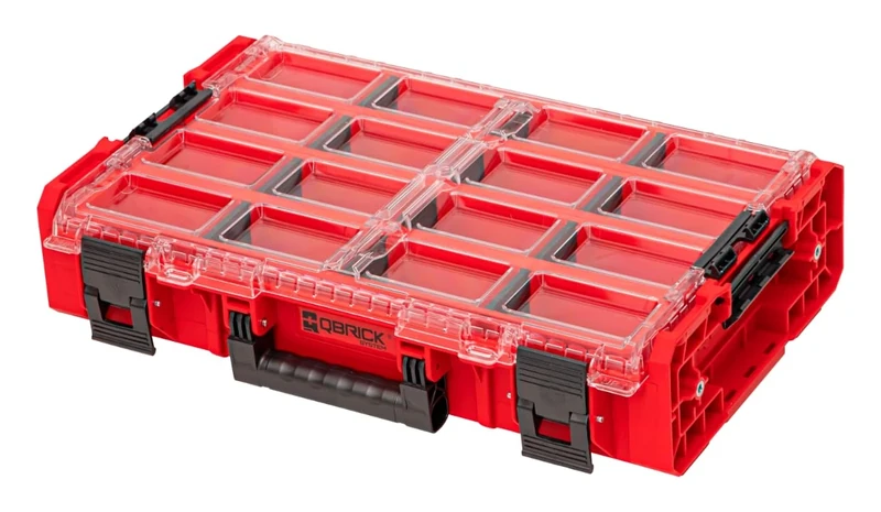 Qbrick - System ONE Organiser XL 2.0 Long Bin RED ULTRA HD - Organiser Storage for Tools Set and Accessories with High Storage Capacity - Made of Durable Plastic