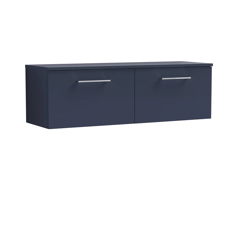 nuie ARN2922W2 Arno Modern Bathroom Wall Hung 2 Soft Close Drawer Vanity Unit and Colour Coordinating Worktop, 1200mm, Midnight Blue