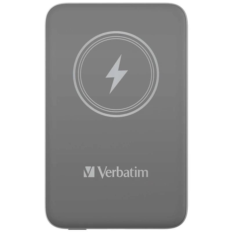 Verbatim Magnetic Power Bank 10000 mAh, Wireless Charger 15 W, 20 W PD via USB-C, Power Bank Small and Magnetic for iPhone 15, 14, 13, 12, Pro, Max, iPad, Grey