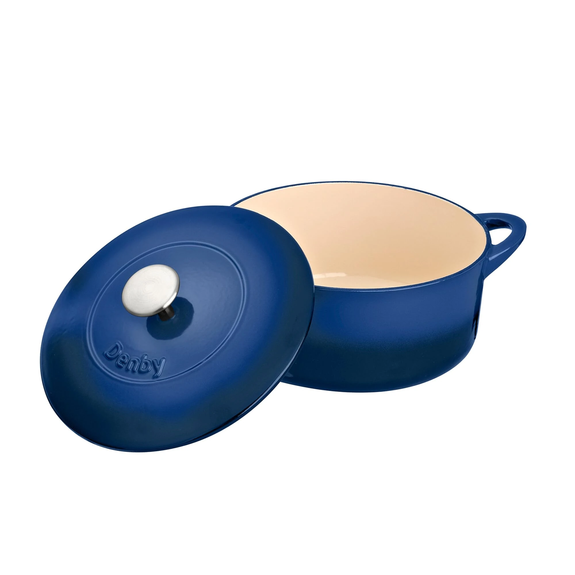 Denby - Cast Iron Casserole Dish with Lid - Cobalt Blue - 4.05L Capacity - Non-Stick - Ovenproof - Easy Grip Handles - For Braising, Stews, Roasting, Batch Cooking - 24cm x 24cm x 16.5cm