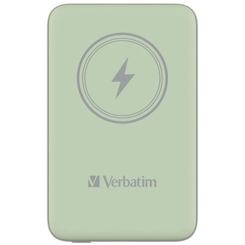 Verbatim Magnetic Power Bank 10000 mAh, Wireless Charger 15 W, 20 W PD via USB-C, Power Bank Small and Magnetic for iPhone 15, 14, 13, 12, Pro, Max, iPad, Green