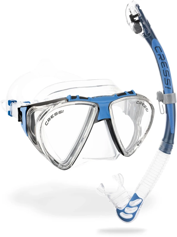 Cressi Penta & Alpha Combo Clear/Blue - Penta Mask + Alpha Snorkel for Diving and Snorkelling, Transparent/Blue, One Size, Unisex