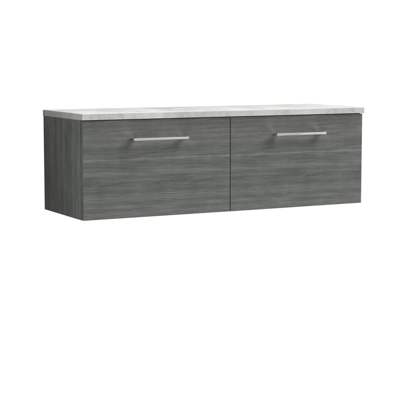 nuie ARN522LBG2 Arno Modern Bathroom Wall Hung 2 Soft Close Drawer Vanity Unit and Bellato Grey Laminate Worktop, 1200mm, Anthracite Woodgrain