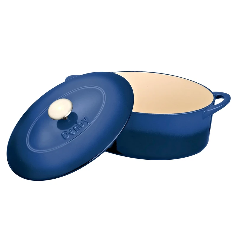 Denby - Cobalt Blue Cast Iron Casserole Dish - Dutch Oven, Oven Safe Pot, Enamelled - 28cm, 4.25L Capacity - Oval
