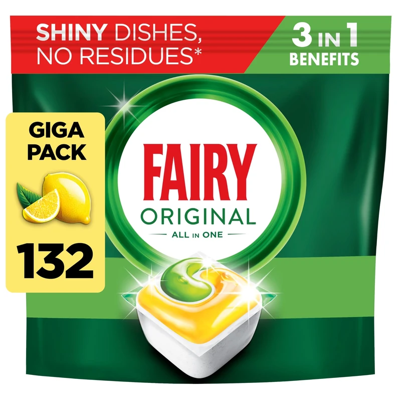 Fairy All-In-1 Dishwasher Tablets Bulk, 132 Tablets, Lemon