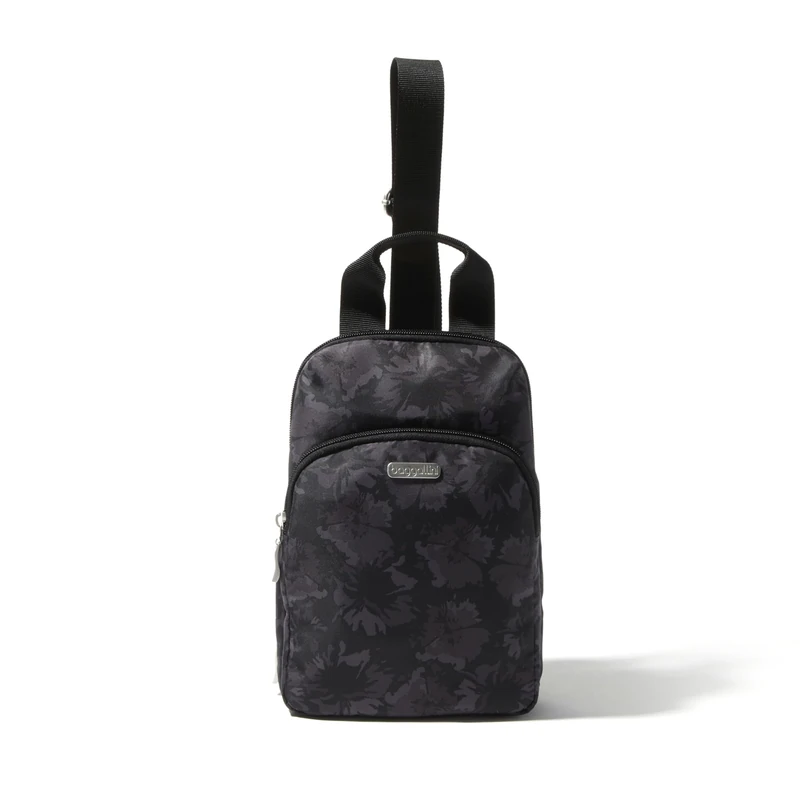 Baggallini Essential Small 12x7 Inch Sling Crossbody Bag with Convertible Adjustable Shoulder Strap, Midnight Garden, One Size