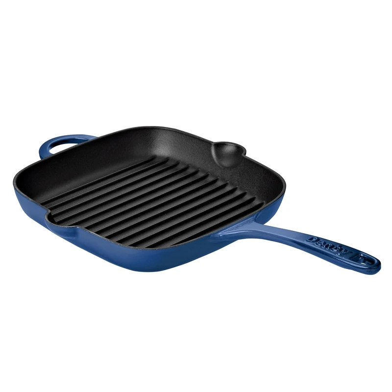 Denby - Cast Iron Griddle Pan - 1650 ml Capacity - Cobalt Blue - All Hobs - Grill Pan - Non-Stick - Health Meals - Minimal Effort - 25cm x 29cm x 4cm