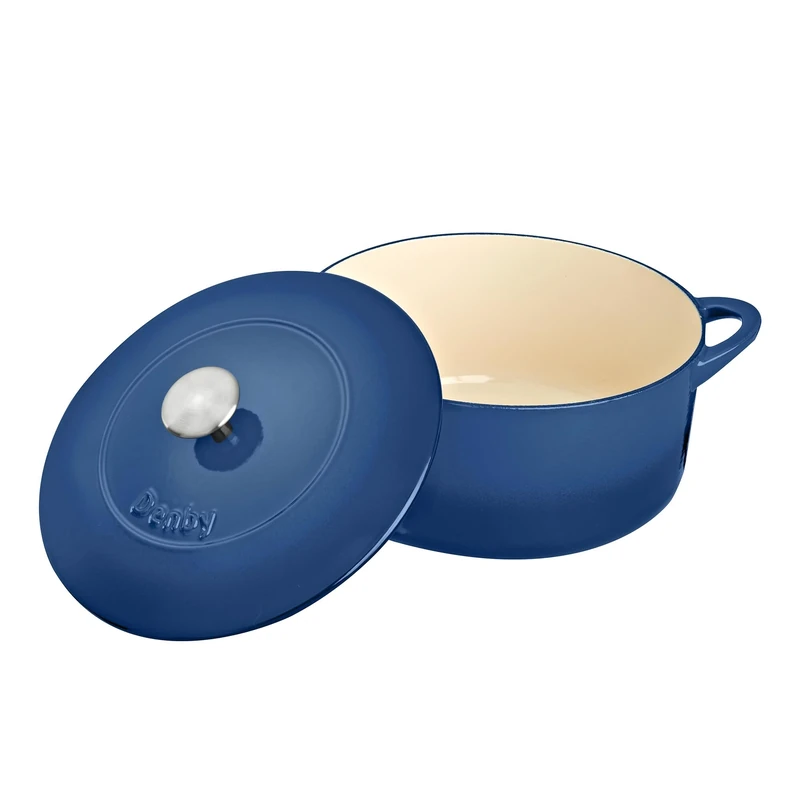 Denby - Cobalt Blue Cast Iron Casserole Dish - Dutch Oven, Oven Safe Pot, Enamelled - 26cm, 5.4L Capacity - Round