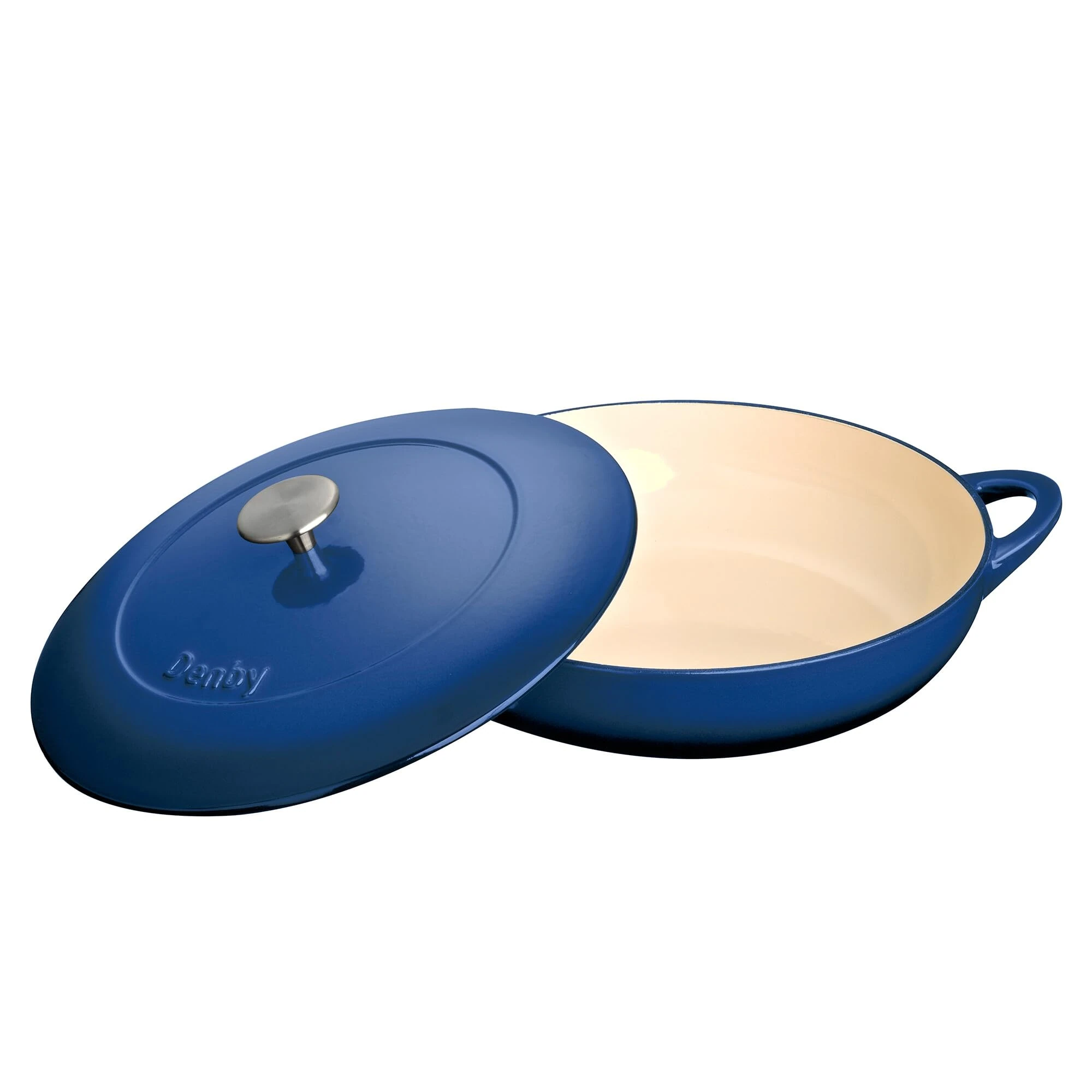 Denby - Cast Iron Casserole Dish with Lid - Cobalt Blue - 3.65L Capacity - Non-Stick - Ovenproof - Easy Grip Handles - For Braising, Stews, Roasting, Batch Cooking -30cm x 30cm x 13cm