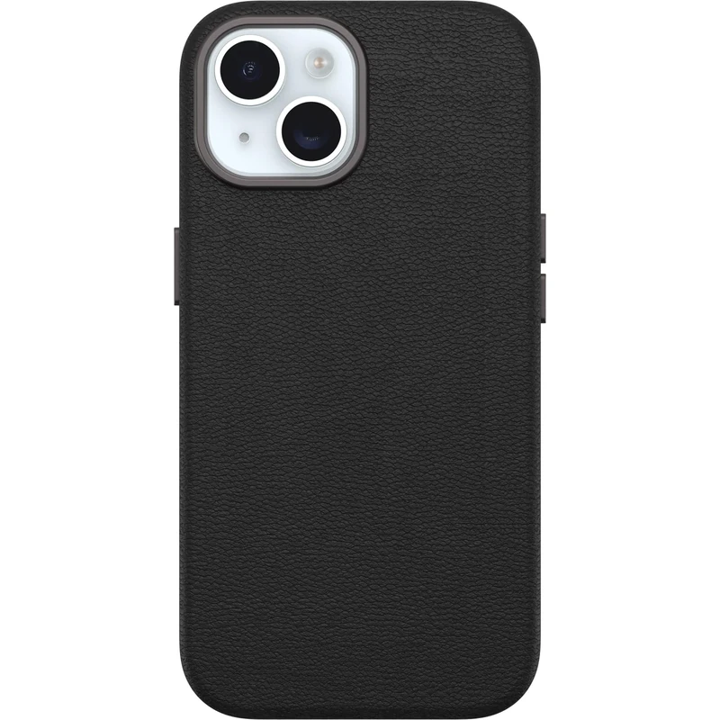 OtterBox iPhone 15 Symmetry Cactus Leather for MagSafe - Noir ASH (Black), Sustainable, Snaps to MagSafe, Ultra-Sleek, Raised Edges Protect Camera & Screen