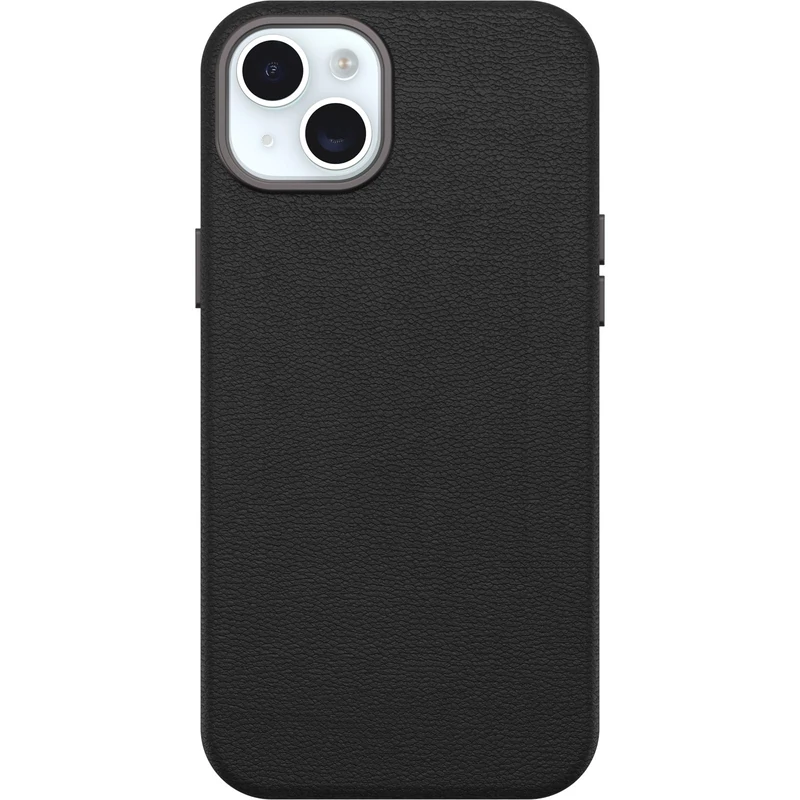 OtterBox iPhone 15 Plus Symmetry Cactus Leather for MagSafe - Noir ASH (Black), Sustainable, Snaps to MagSafe, Ultra-Sleek, Raised Edges Protect Camera & Screen