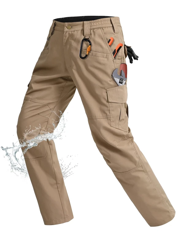 Rapoo Ripstop Water Resistant Cargo Tactical Pants for Men EDC Hiking Work Military Army Pants with 9 Pockets, Khaki, 36W x 30L