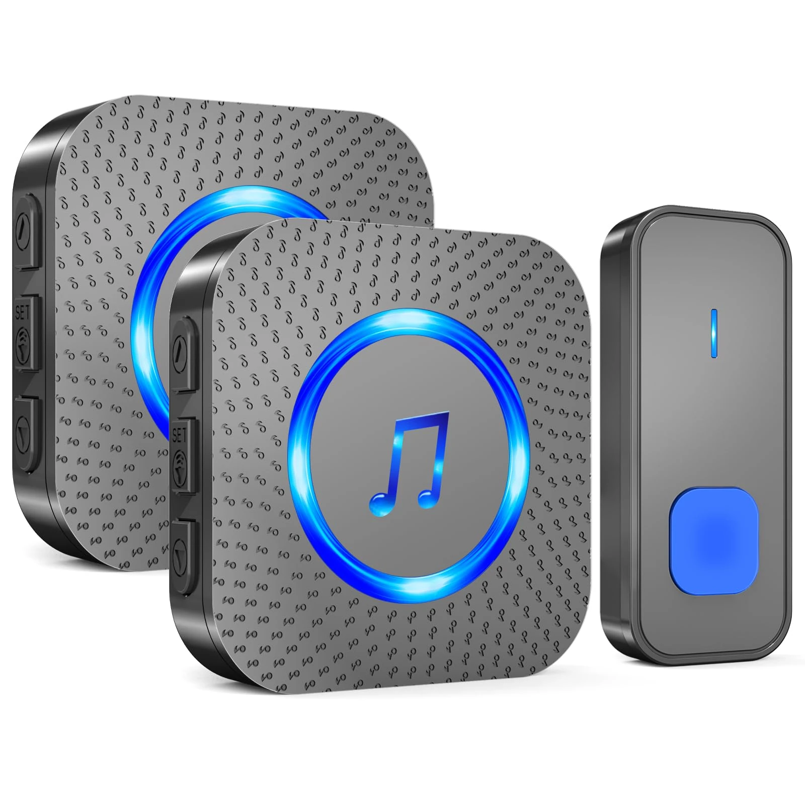 SURFOU Wireless Doorbell, 1,300 ft Long Range Cordless Battery Operated, Wall Plug in Electric Door Chime Kit with 55 Melodies 5 Volume to Choose, LED Door Entry Bell (2 Receiver + 1 Transmitter)