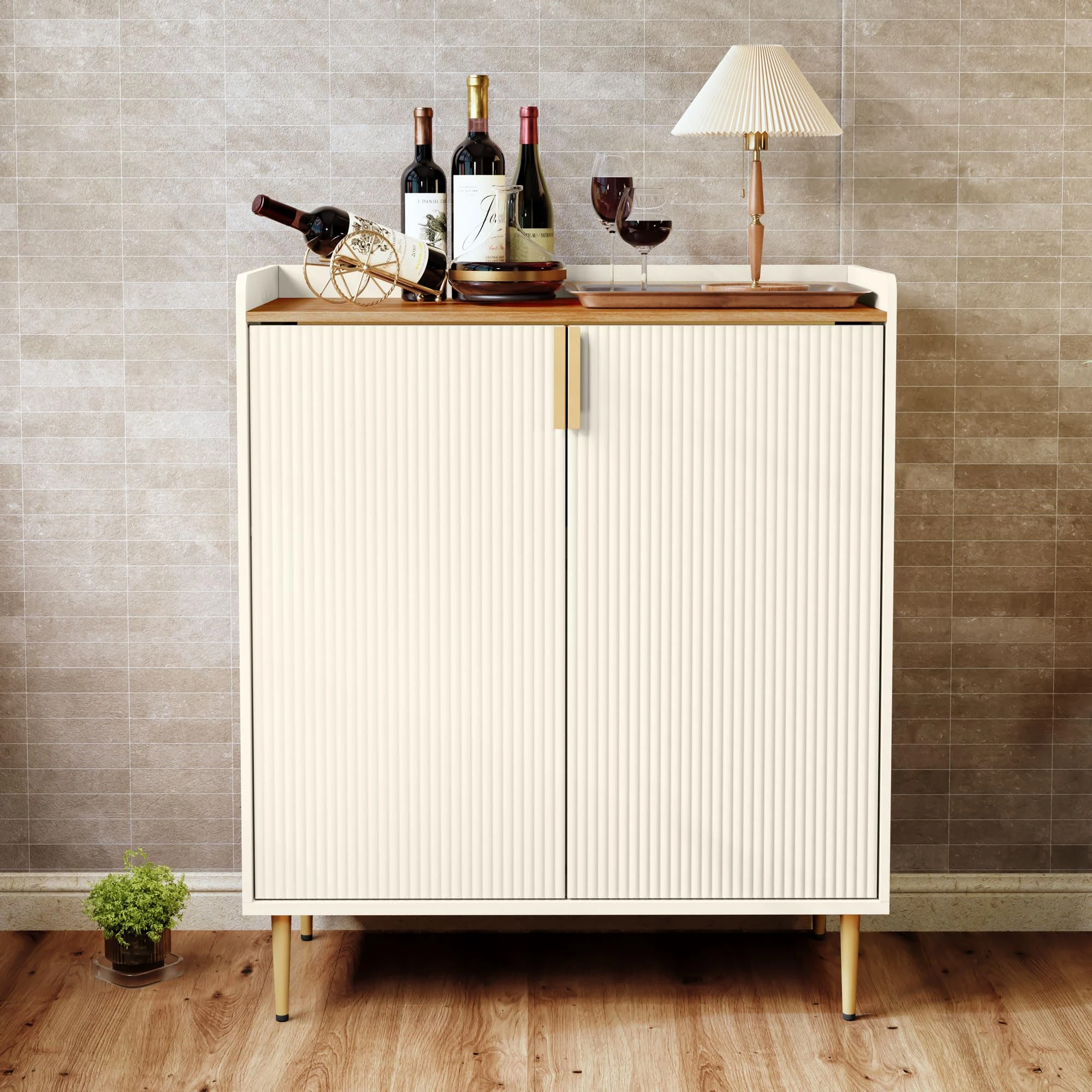 HOLTICO Drinks Cabinet, Wine Cabinet for 9 Bottles Bar Cabinet with Glass Holders Freestanding Wine Rack Sideboard Bar Table Buffet for Living & Dining Room, White