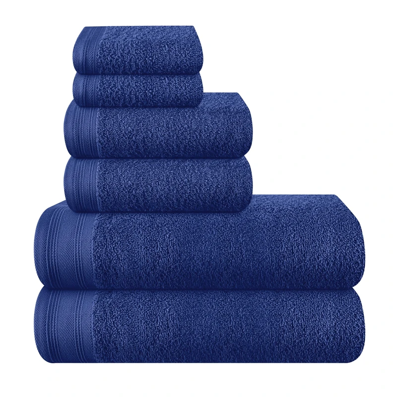 MALLONI HOME Ultra Soft 6 Pack Cotton Towel Set, Includes 2 Oversized Bath Towels 70 x 140 cm, 2 Hand Towels 40 x 60 cm and 2 Washbeds 30 x 30 cm, Navy Blue