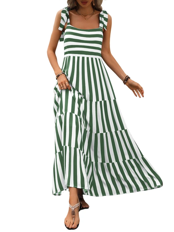 PRETTYGARDEN Womens Dresses 2025 Summer Floral Sleeveless Maxi Dress Casual Spaghetti Strap Tiered Flowy Beach Long Dress, S-Green, M - Image 1