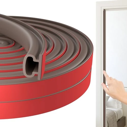 Jobon Draught Excluder for Doors - Weather Stripping Door Seal Strip, Window Soundproofing Door Sealing Strip, Rubber Self-Adhesive Draft Excluder Tape for Door Frame Window Insulation (12M, Brown)