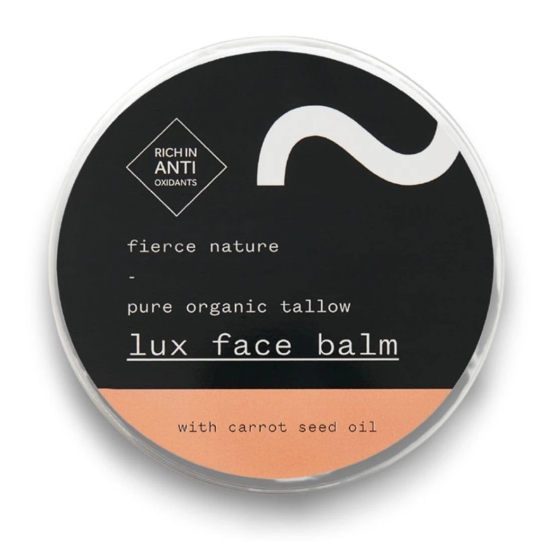 Fierce Nature Luxe Face Balm with Carrot Seed Oil | Pure Tallow, Vitamin-Rich Natural Moisturiser & Cleansing for Face & Body | Unscented, 100g | For Men & Women