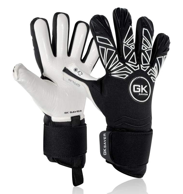 GK Saver Bravo WB04 Contact Pro Football Goalkeeper Goalie Gloves |Anti-Slip Grip Palms |Savefingers Technology |Goalkeeping Protection Size 6 to 11 (Bravo WB04, YF 6)