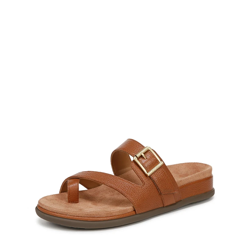 Vionic Women's Carmela Slide Sandal - Tan Brown Leather 3.5 UK