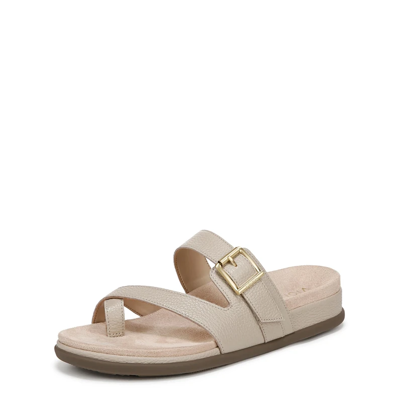 Vionic Womens Carmela Slide Sandal Wide Fit UK 9, Oatmeal Beige Leather