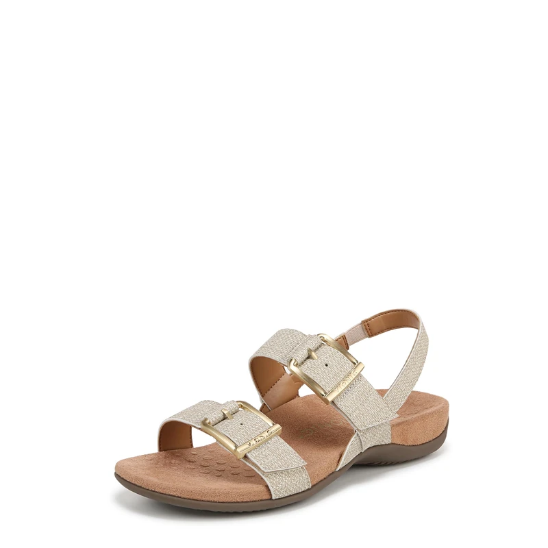 Vionic Women's Reese Flat Sandals, Oatmeal Beige Fabric, Wide Fit, UK 3