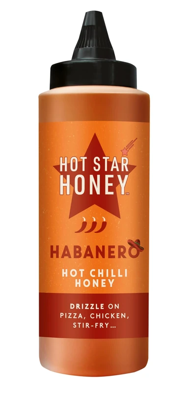 Hot Star Honey Habanero Hot Chilli Honey – Premium Sweet Habanero Chilli Honey – 100% Natural, No Additives – Perfect Drizzle for Pizza, Chicken, BBQ, Wings & Stir-Fry – Made in UK – 325g