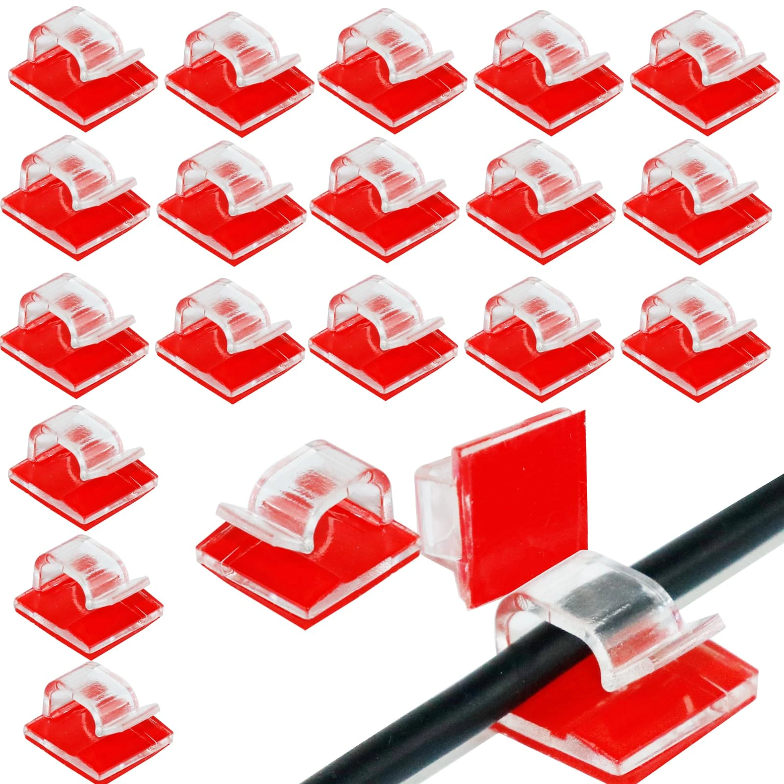 50PCS Cable Clips, Clear Adhesive Cable Holder Clips, Wall Wire Clips for Cable Management, Strong Cord Clips, Wire Holders for Wall, Under Desk, Christmas Lights, Car, Outdoors Fairy Light