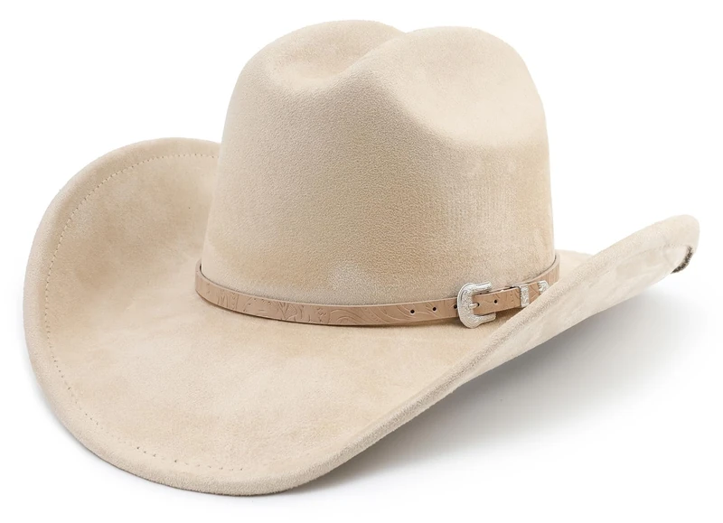 Melesh Big Cowboy Hat for Women Men Wide Brim Cowgirls Beach Cattleman Western Cowboys Hat, Beige, L